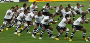 Fijian rugby team doing the match dance